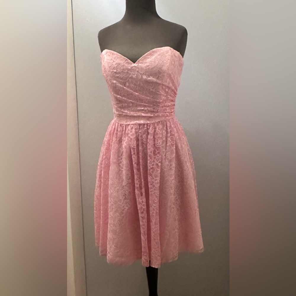 Strapless Pink Lace Cocktail Dress